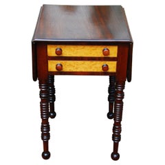 American Sheraton Dropleaf Two Drawer Mahogany and Birdseye Maple Work Table