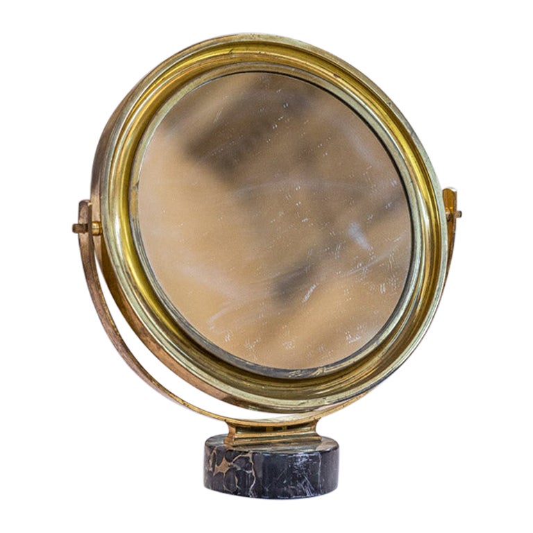 Golden Brass Table Mirror by Sergio Mazza For Sale