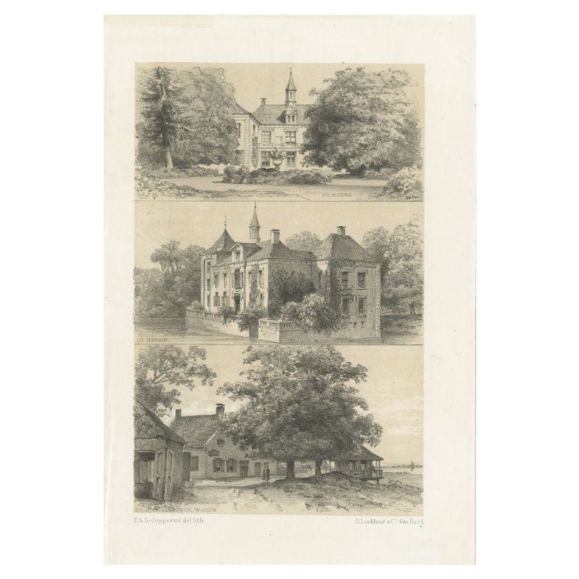 Old Print of Castles & Other Views between Zwolle & Deventer, The Netherlands For Sale