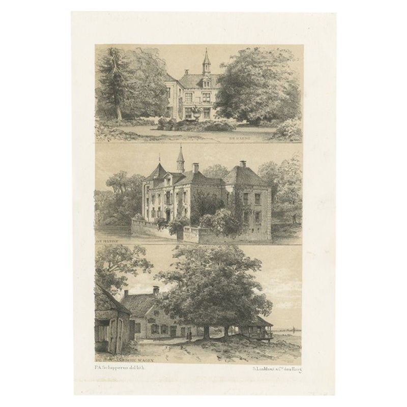 Antique Print of Haere Castle in Olst en Wijhe, Overijsel, The Netherlands, 1888 For Sale