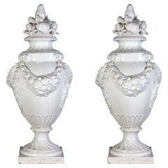 Pair of Large Italian White Ceramic Urn Vases
