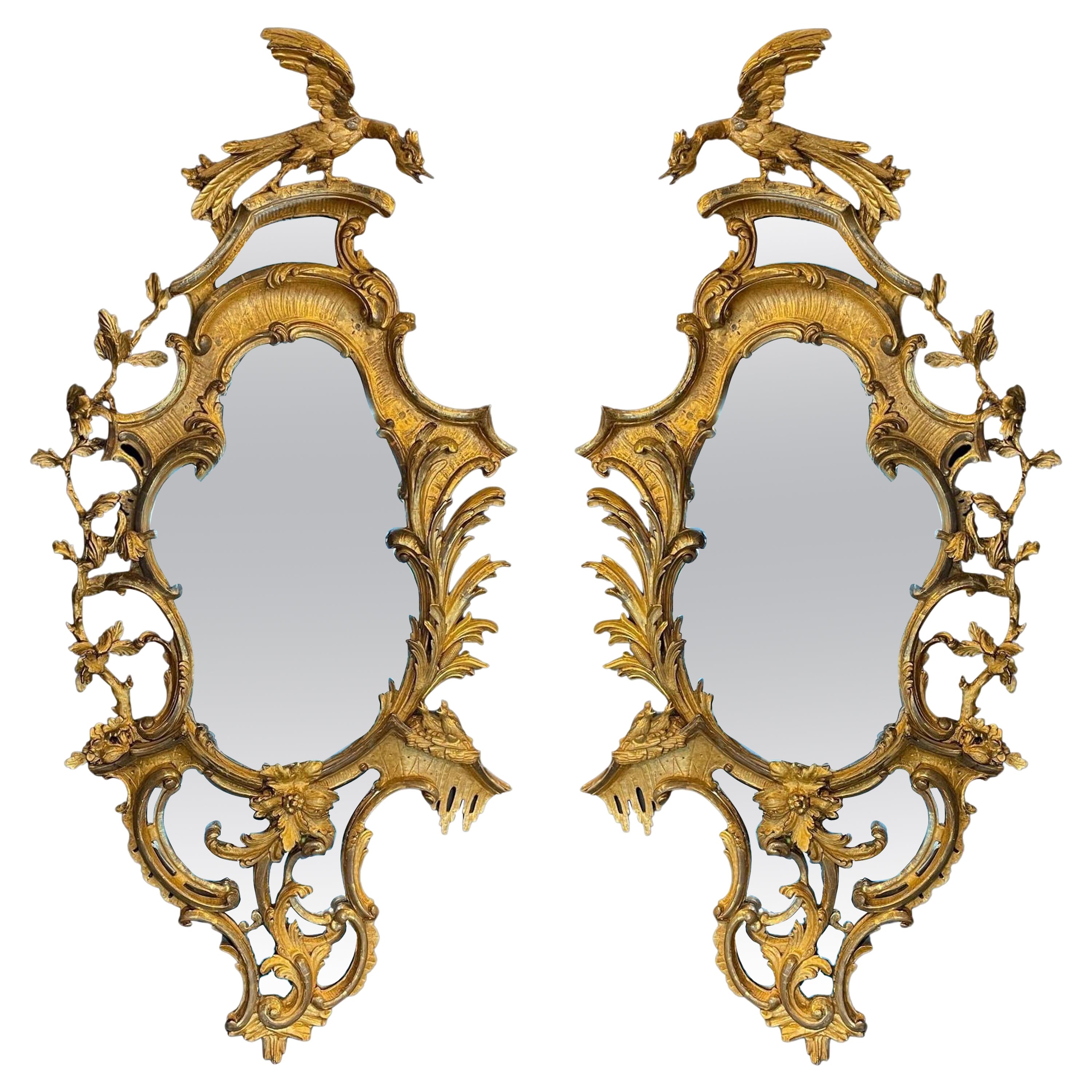 Paire de Miroirs de Style Chippendale en Bois Doré du 19ème Siècle