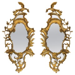 Antique Pair of 19th Century Giltwood Chippendale Style Mirrors