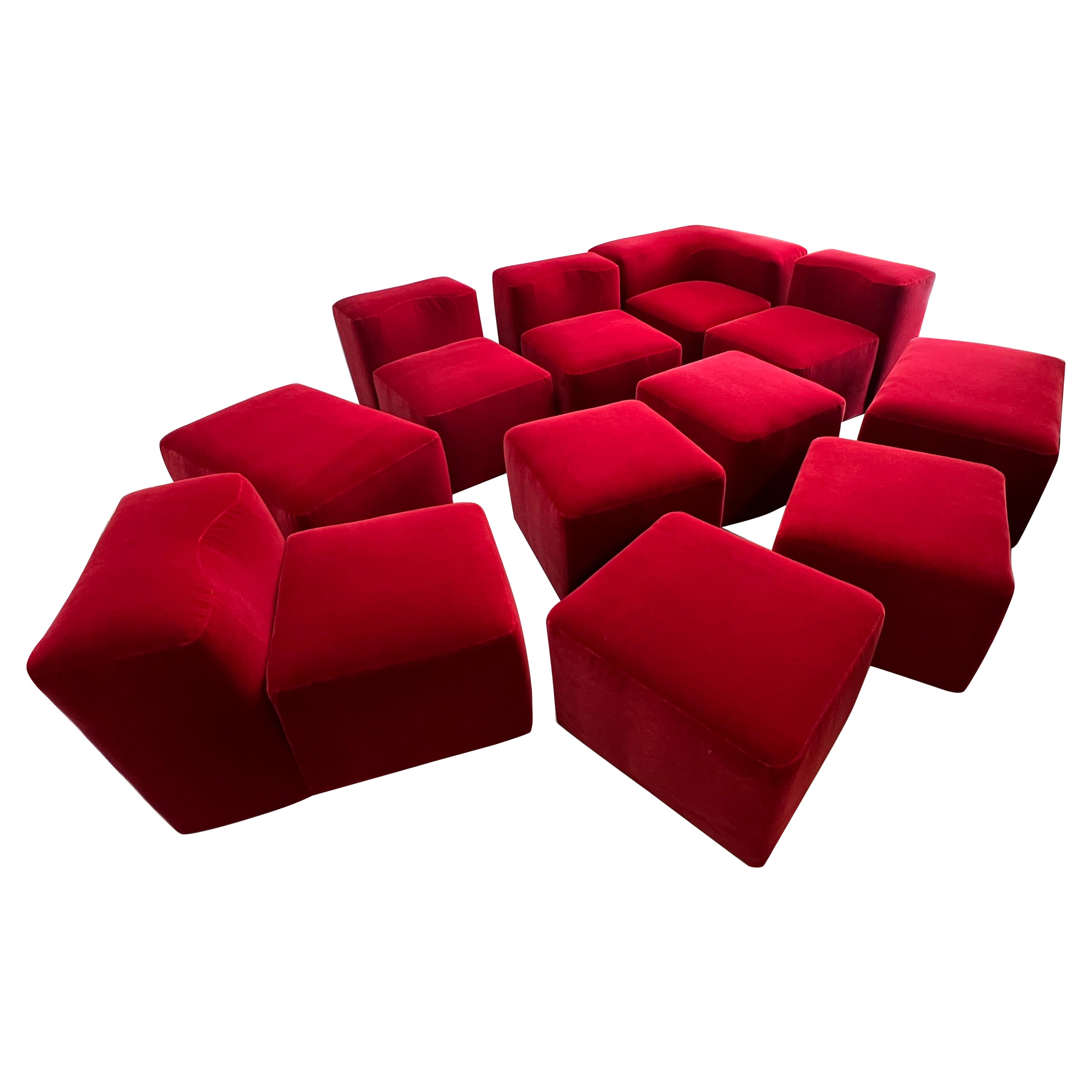Mariani 1970s Modular Sofa for Pace Collection in Red Mohair