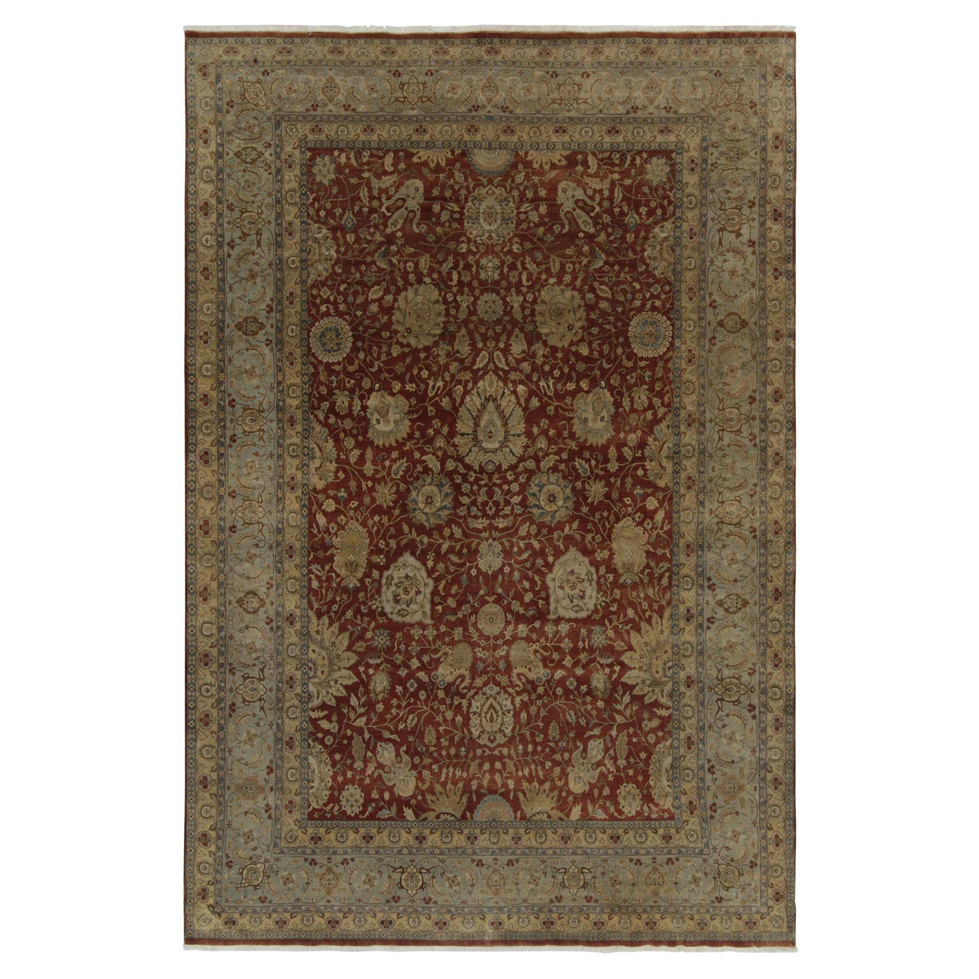 Rug & Kilim’s Classic Tabriz style rug with Beige & Blue Florals on Rust Red For Sale