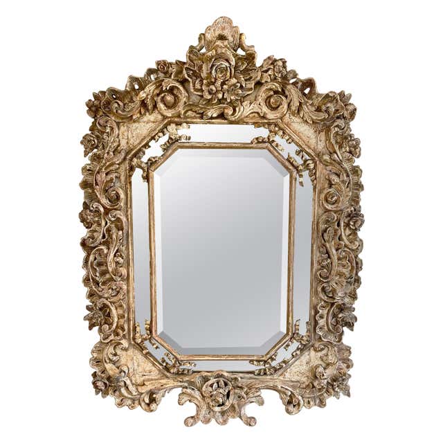 Rectangular Rococo Mirror Carved Giltwood Italian Rococo Mirror For Sale at 1stDibs