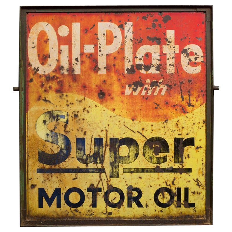 Vintage Double Sided Metal Motor Oil Sign c.1930