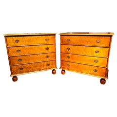 Pair of Signed Wallace Nutting William & Mary Style Tiger Maple 4-Drawer Chests