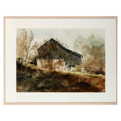 Large "Autumnal Chester County Barn" Watercolor David Coolidge, Framed