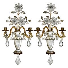 Paire d'appliques en bronze et cristal de la Maison Bagues du début du XXe siècle