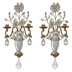 Pair of Early 20th Century Maison Bagues Bronze and Crystal Sconces