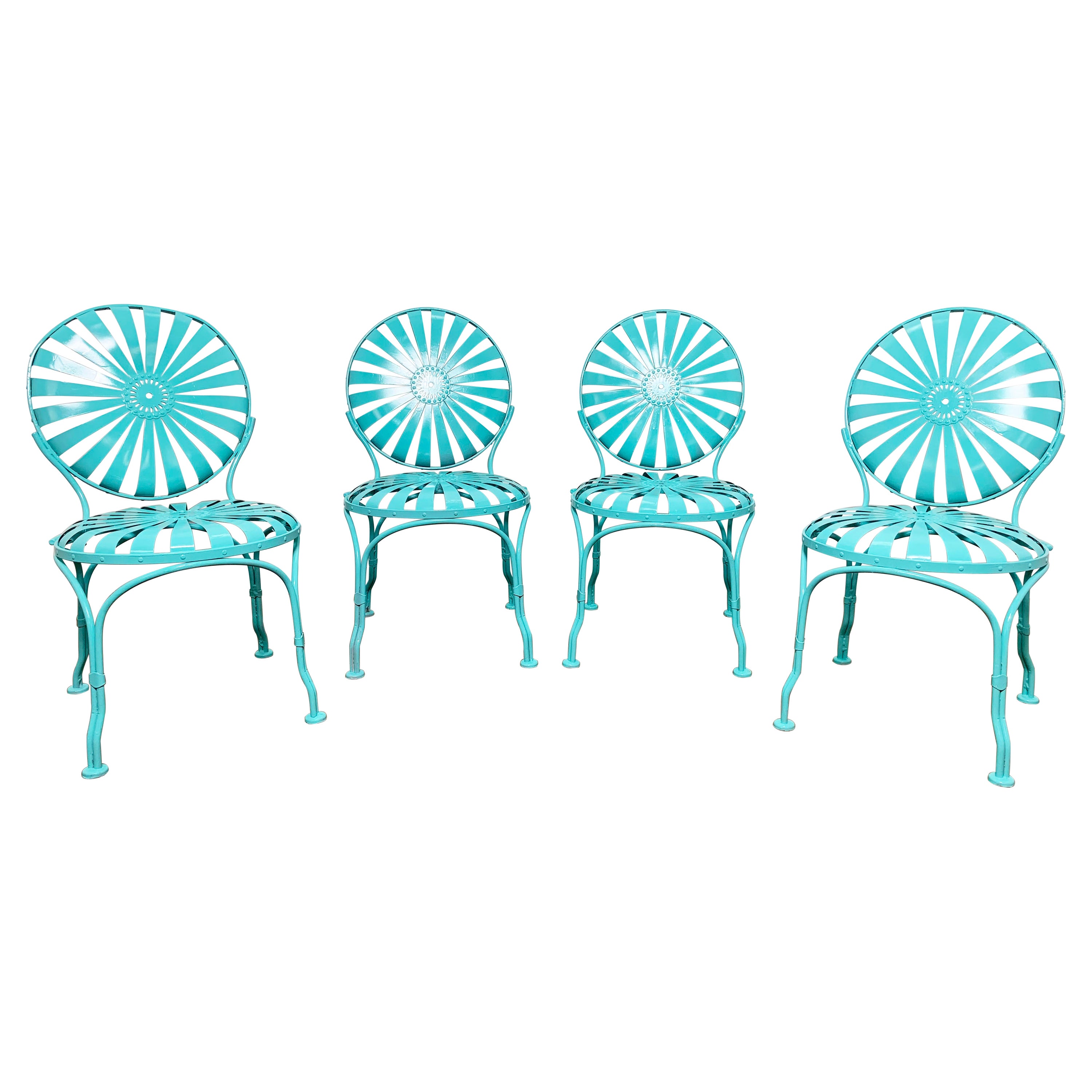 Set of Four Francois Carre Sunburst Garden Patio Chairs Circa 1930s