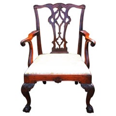 English Georgian Chippendale Mahogany Gentleman's Armchair with Cabriole Legs
