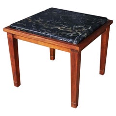 Vintage Mid-Century Modern Walnut and Black Marble Square End or Side Table
