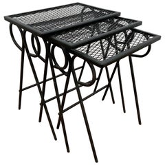 Retro Set of Three Tempestini for Salterini Wrought Iron Nesting Tables, Circa 1960s