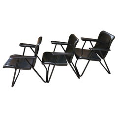 1950s Russel Wright Mid-Century Modern Three Folding Patio Armchairs in Black