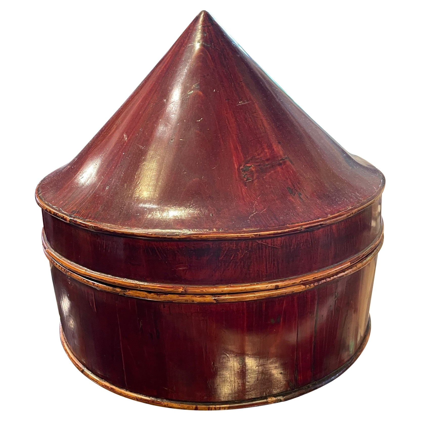 Red Lacquered Chinese Hat Box
