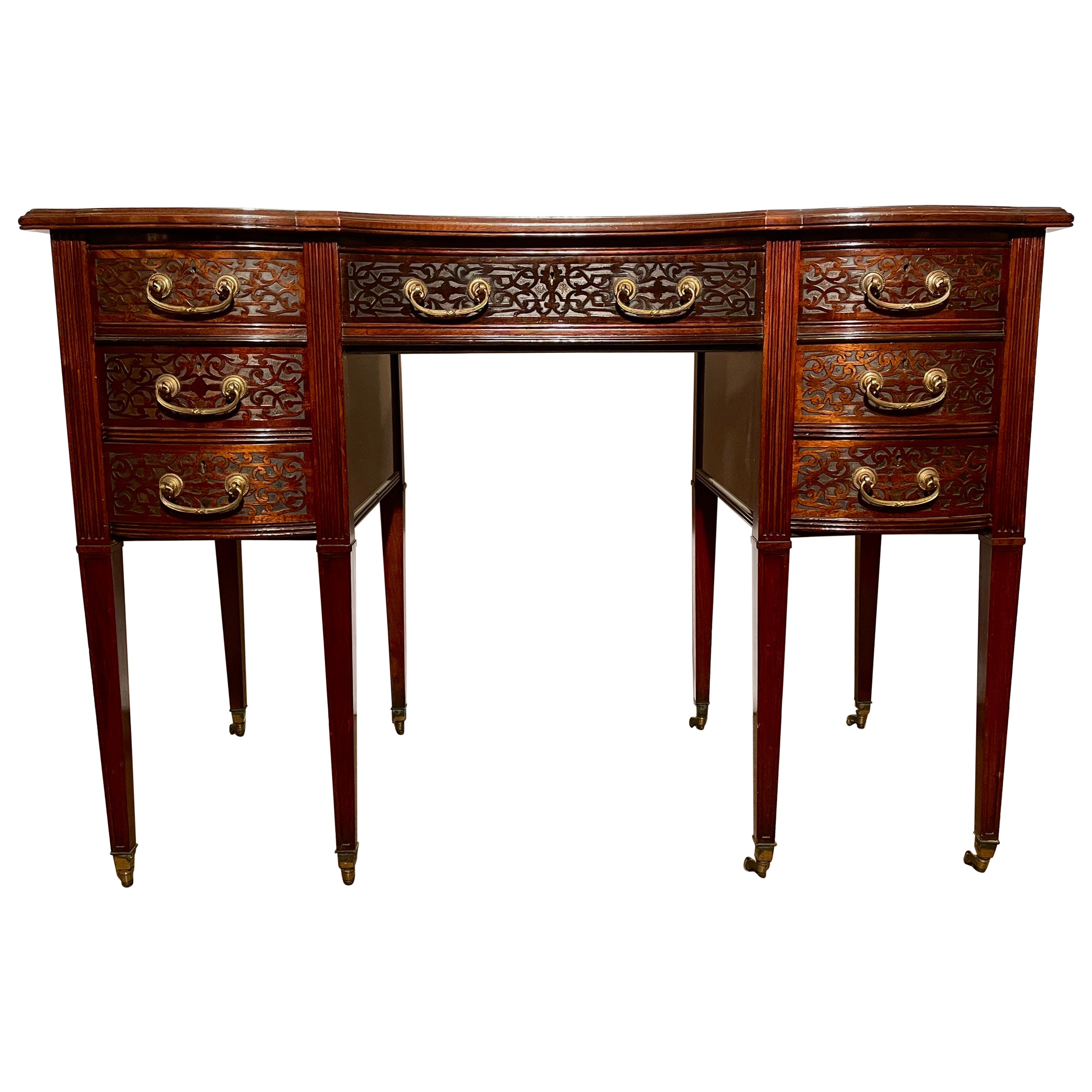 Antique English Mahogany Writing Desk with Chippendale Fretwork, circa 1880 For Sale