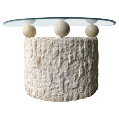 1980s Postmodern Natural Mactan Stone Rounded Entry Console /Sofa Table