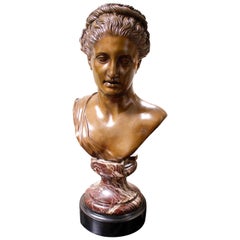 Italian Bronze Bust of a Woman in the Classical Manner on Marble Base