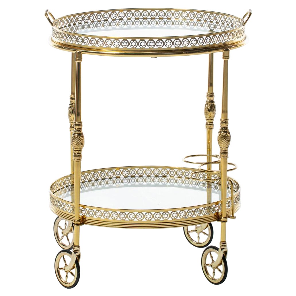 French Hollywood Regency Brass Bar Cart with Star Motif c. 1960s 
