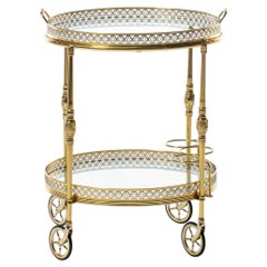 Antique French Hollywood Regency Brass Bar Cart with Star Motif c. 1960s 