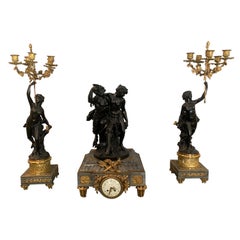 19. Jahrhundert Napoleon Third Clock signiert Clodion Bronze und Marmor