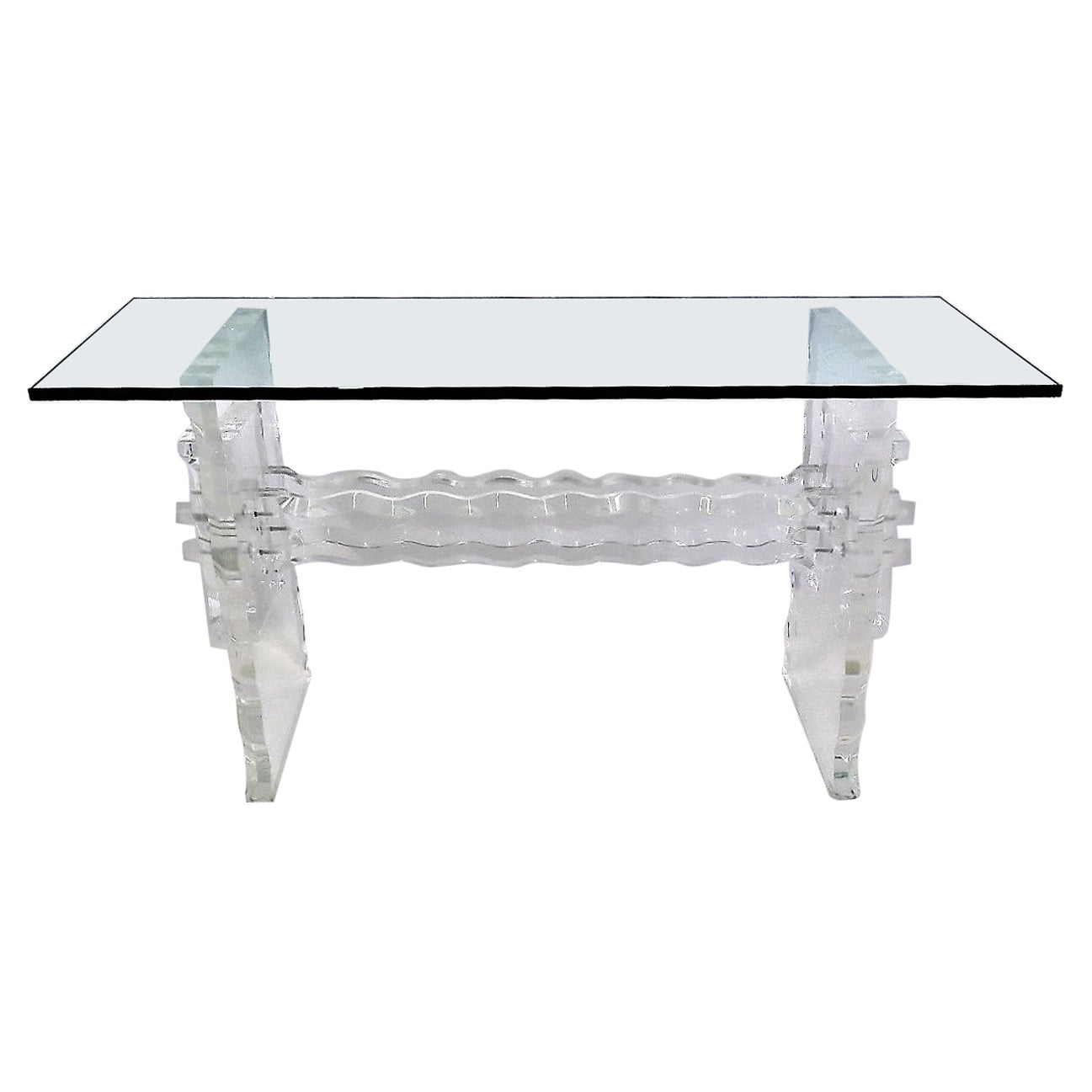 Lucite & Glass 1970s Console Table in the Manner of Hollis Jones or Leon Frost