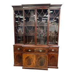 18th Century Georgian Period Mahogany Breakfront Bookcase with Secretary Desk