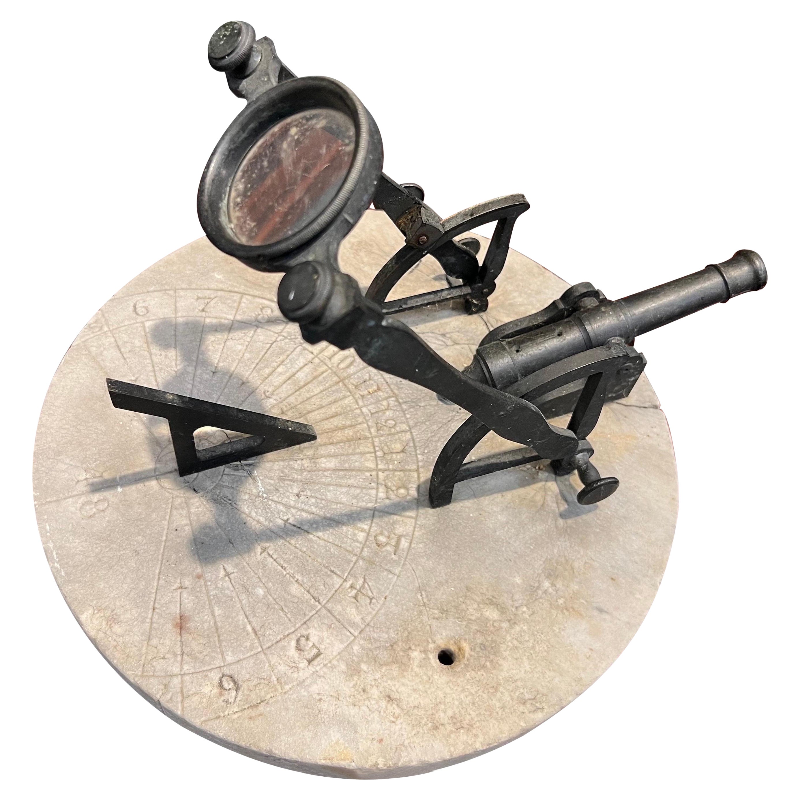 19th Century Solar Signal Cannon on Marble Sundial For Sale