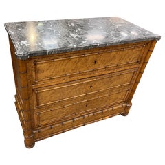 19th Century English Marble Top Faux Bamboo Chest of Drawers