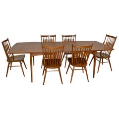 Vintage Kipp Stewart for Drexel Walnut Declaration Dining Table & 6 "Centennial" Chairs