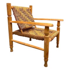Hand Crafted Audoux Minet and Charlotte Perriand Style Lounge Chair in Sisal