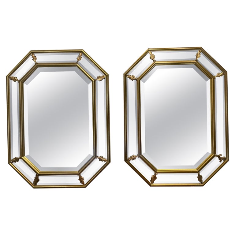 PAIR OF VINTAGE GOLD BEVELLED ART DECO MIRROR OCTAGONAL ACCENT WALL MiRROR at 1stDibs
