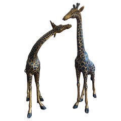 Pair of Large Vintage Bronze Giraffe Sculptures