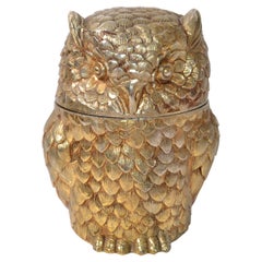 Vintage Gold Plated Mauro Manetti Insulated Owl Ice Bucket Mid-Century Modern Italy 1940