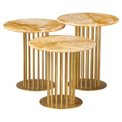 Set of Three Brass and Marble Contemporary Side Tables
