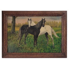 Oil Painting of Two Horse Sweethearts, Signed H B Page