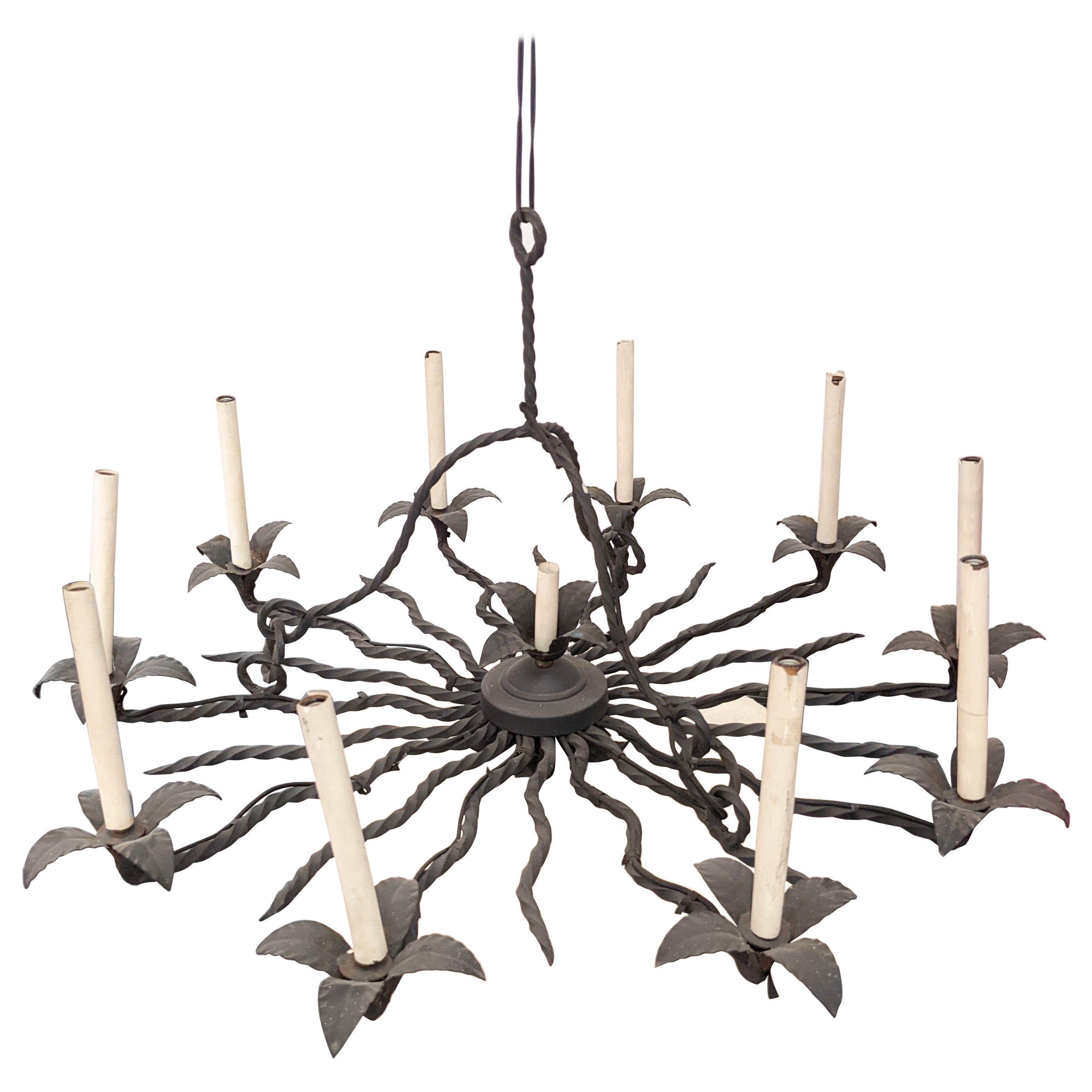 Wrought Iron Arts and Crafts Star Chandelier For Sale