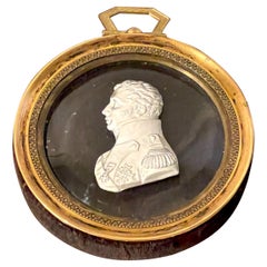Diminutive Brass Framed Sulphide Portrait Bust of Charles X