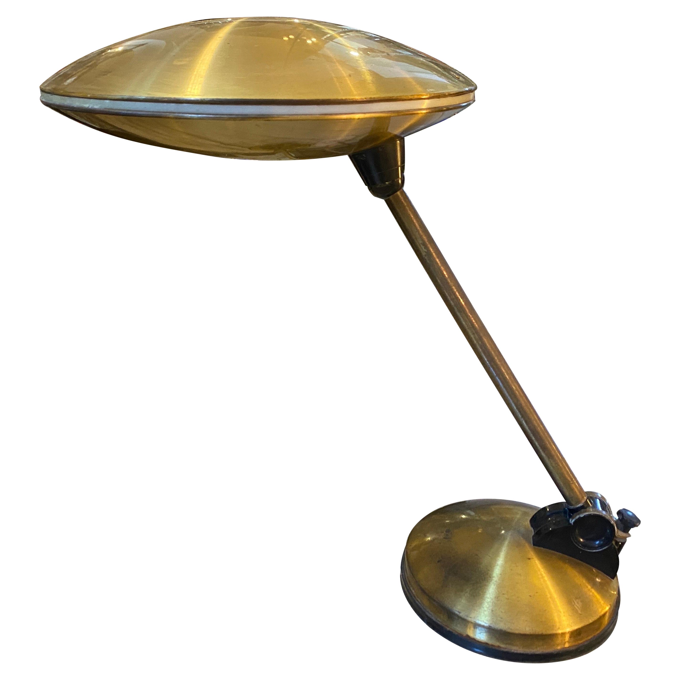 1970s Space Age Gilded Metal Italian Desk Lamp in the manner of Arredoluce For Sale
