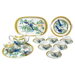 Vintage Hermes Maison - Coffee Tea Set Toucans Limoges Porcelain 18 Pieces