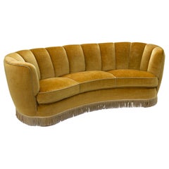 Vintage Danish Velvet Banana Sofa, 1940s