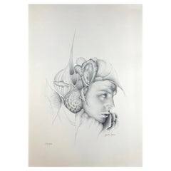 Dessin surréaliste français inspiré de Dali par Gerald Moreno, signé