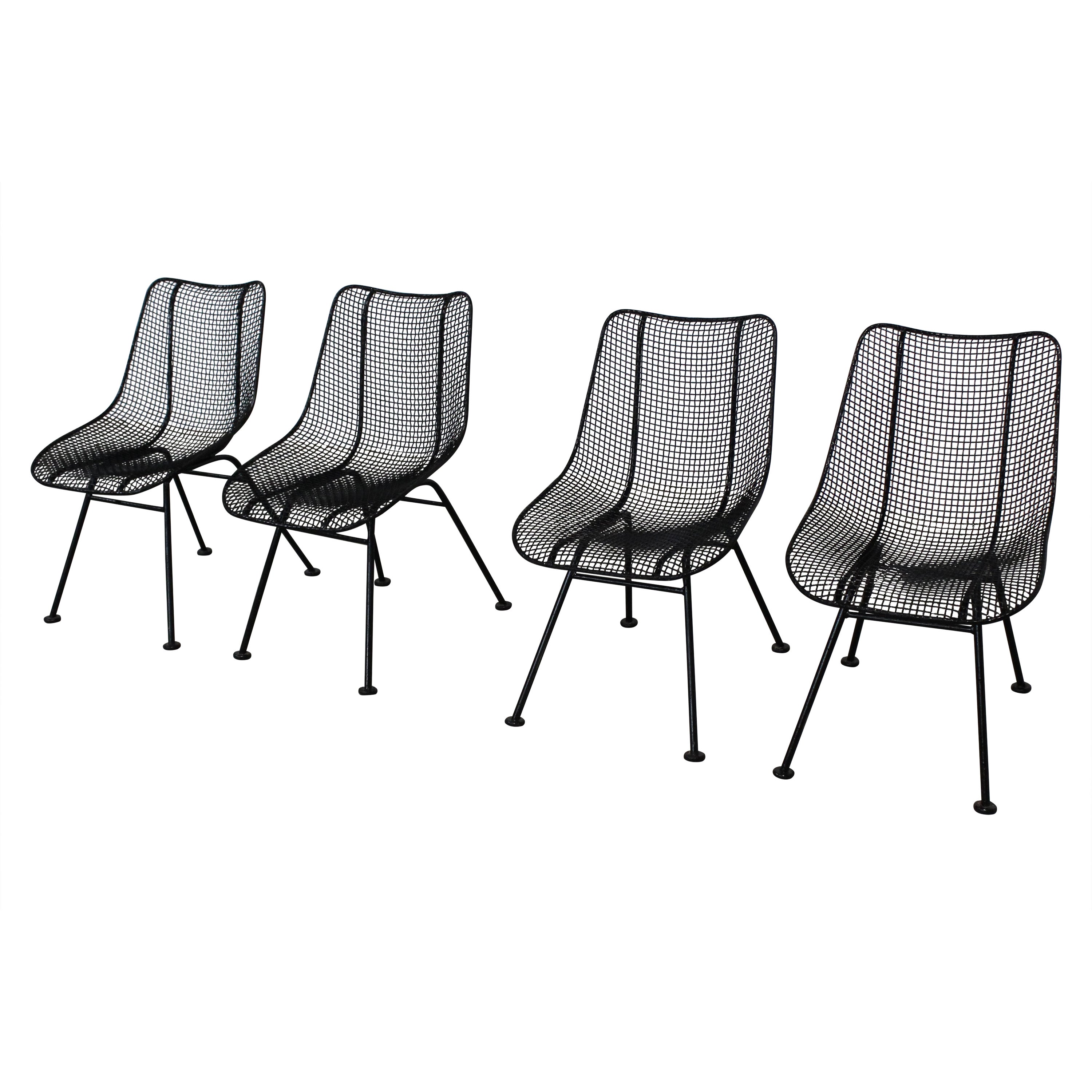 Set of 4 Mid Century Danish Modern Woodard Sculptura Mesh Side Chairs