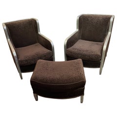 Art Deco Club Chairs with Footrest Mohair Fabric