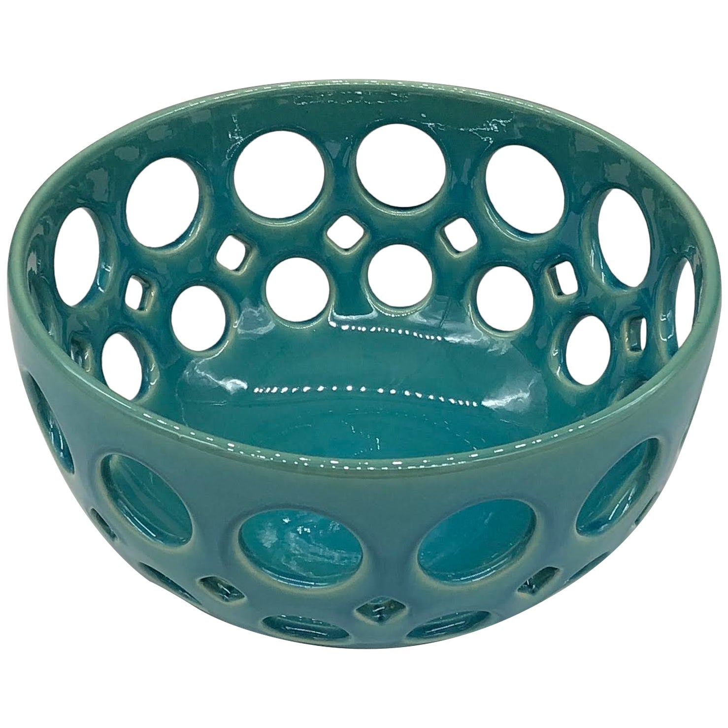 Pierced Ceramic Fruit Bowl-Turquoise