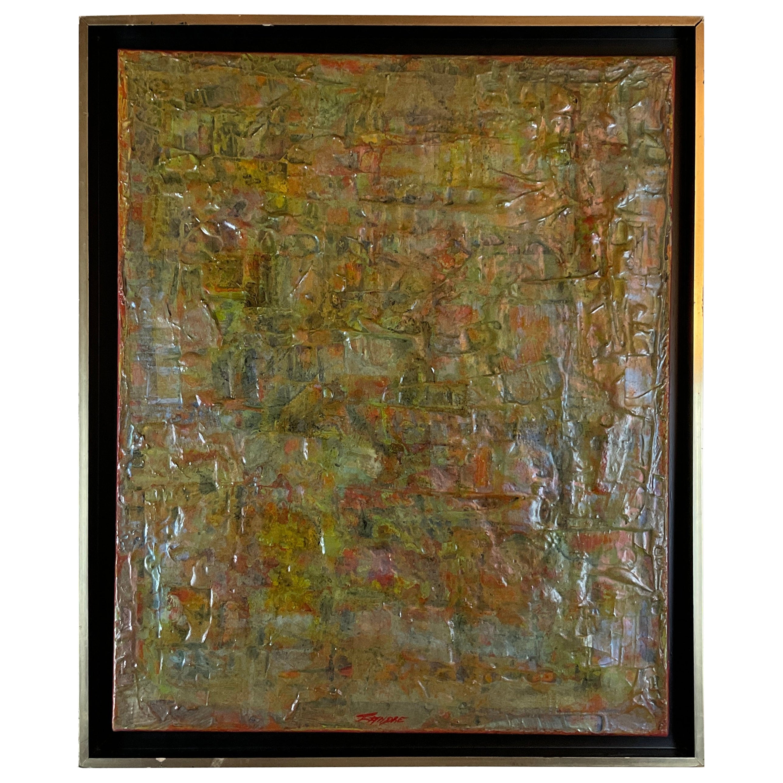 Mid-Century Modern Abstract Oil on Rice Paper Painting by French Artist Fandre For Sale