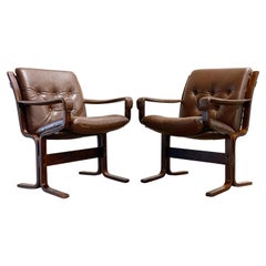 Westnofa Siesta Occasional Arm Chairs, Ingmar Relling, Leather + Beech Wood