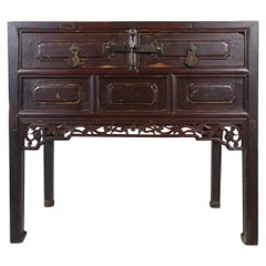 Late 19th Century Antique Chinese 2-Drawer Carved Side Table